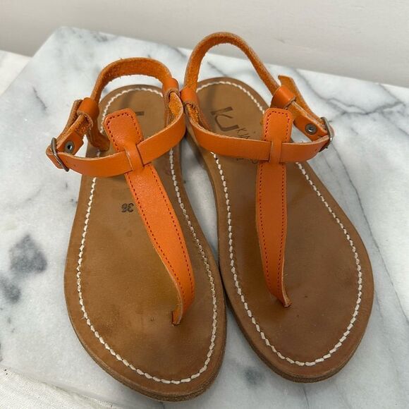 K. Jacques Picon orange leather Sandals made in France sz 36 euro - Picture 1 of 12